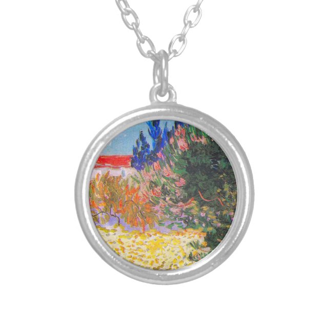 Vincent Van Gogh Flowering Garden Silver Plated Necklace (Front)
