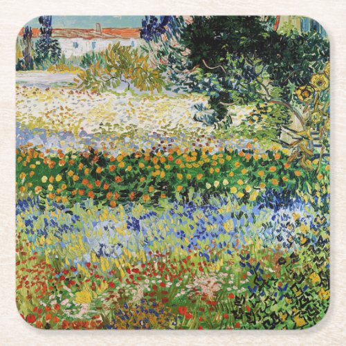 Vincent van Gogh _ Flowering Garden Square Paper Coaster