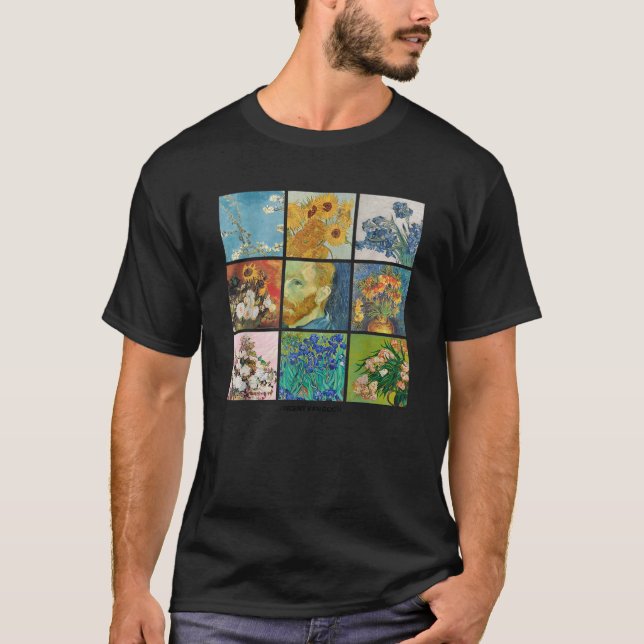 Vincent Van Gogh Flowers Grid Post Impressionism A T-Shirt (Front)