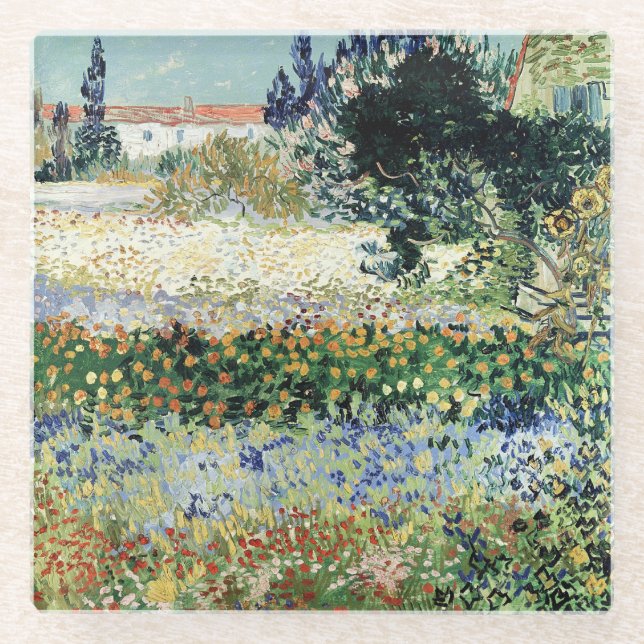 Vincent van Gogh | Garden in Bloom, Arles, 1888 Glass Coaster (Front)