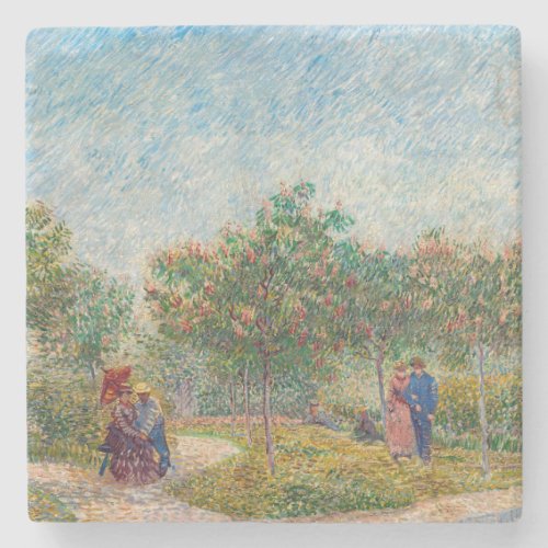 Vincent van Gogh _ Garden in Montmarte with Lovers Stone Coaster