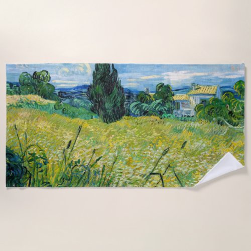 Vincent van Gogh _ Green Wheat Field with Cypress Beach Towel