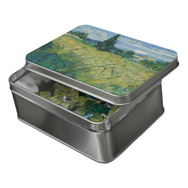 Vincent Van Gogh, Green Wheat Field with Cypress Jigsaw Puzzle (Lid Open)
