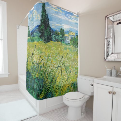 Vincent van Gogh _ Green Wheat Field with Cypress Shower Curtain