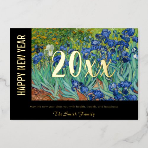 Vincent van Gogh _ Happy New Year  Irises Foil Holiday Card