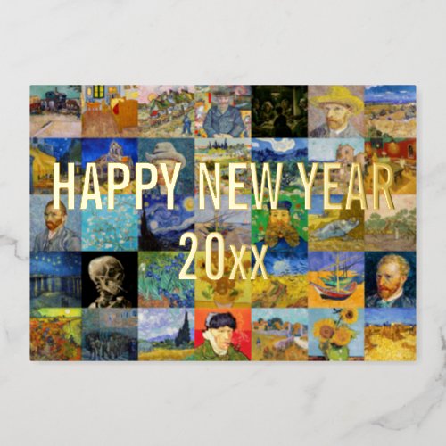 Vincent van Gogh _ Happy New Year Patchwork Holida Foil Holiday Card