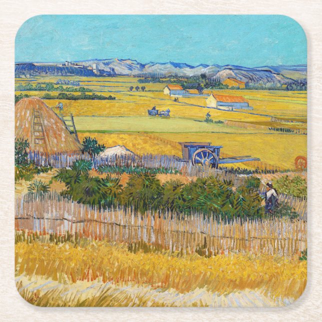 Vincent van Gogh - Harvest at La Crau Square Paper Coaster (Front)