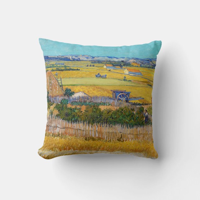 Vincent van Gogh - Harvest at La Crau Throw Pillow (Front)