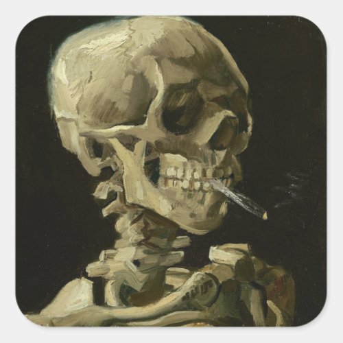 Vincent Van Gogh Head of A Skeleton with Cigaret Square Sticker