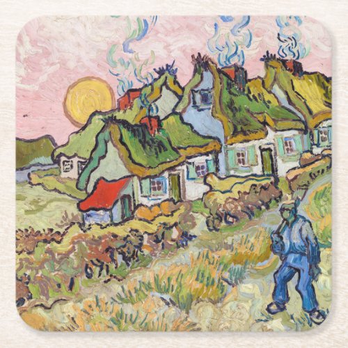 Vincent van Gogh _ Houses and Figure Square Paper Coaster