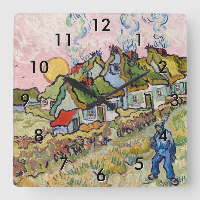 Vincent van Gogh - Houses and Figure Square Wall Clock (Front)