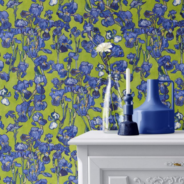 Vincent Van Gogh Irises Cobalt Blue Apple Green Wallpaper (Creator Uploaded)