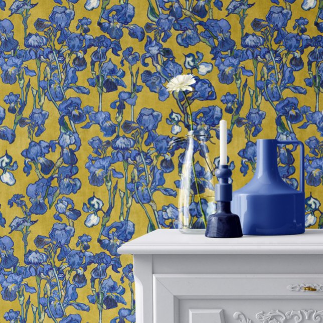 Vincent Van Gogh Irises Cobalt Blue Mustard Yellow Wallpaper (Creator Uploaded)