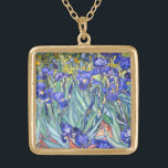 Vincent Van Gogh Irises Floral Vintage Fine Art Gold Plated Necklace<br><div class="desc">Vincent Van Gogh Blue Irises Floral Fine Art Irises is one of many paintings of irises by the Dutch Post-Impressionist artist Vincent van Gogh. Like many artists of his time Van Gogh was influenced by Japanese ukiyo-e woodblock prints. The strong outlines, unusual angles, including close-up views, is a typical element...</div>