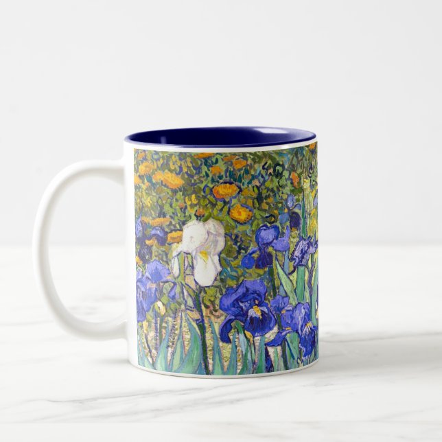 Vincent Van Gogh Irises Floral Vintage Fine Art Two-Tone Coffee Mug (Left)