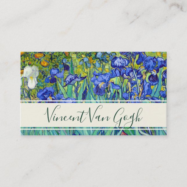 Vincent van Gogh Irises flowers vibrant fine art Business Card (Front)