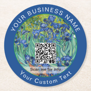 Vincent Van Gogh - Irises - QR Code Round Paper Coaster
