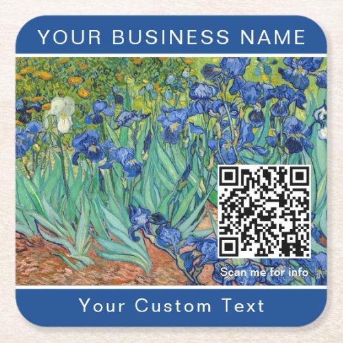 Vincent Van Gogh _ Irises _ QR Code Square Paper Coaster