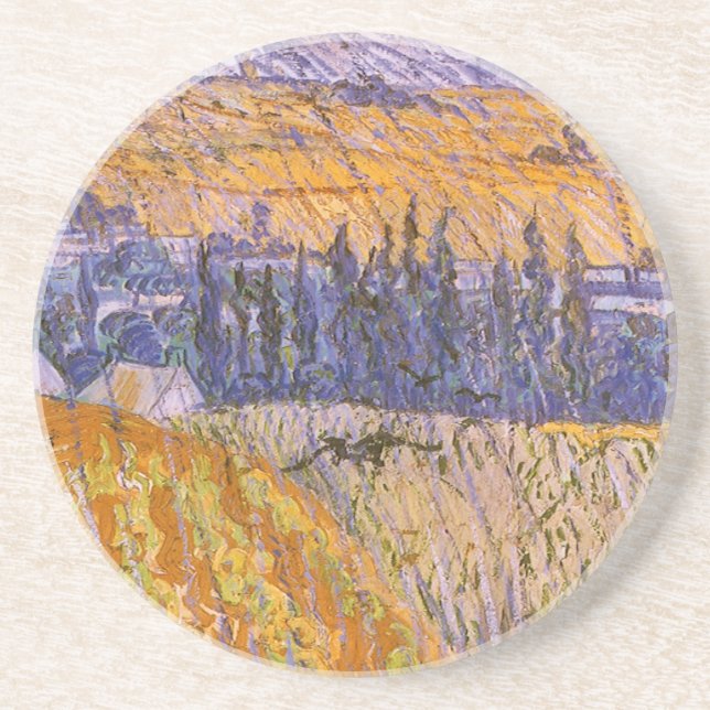 Vincent van Gogh - Landscape at Auvers in the Rain Drink Coaster (Front)