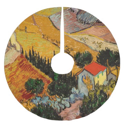 Vincent van Gogh _ Landscape House and Ploughman Brushed Polyester Tree Skirt