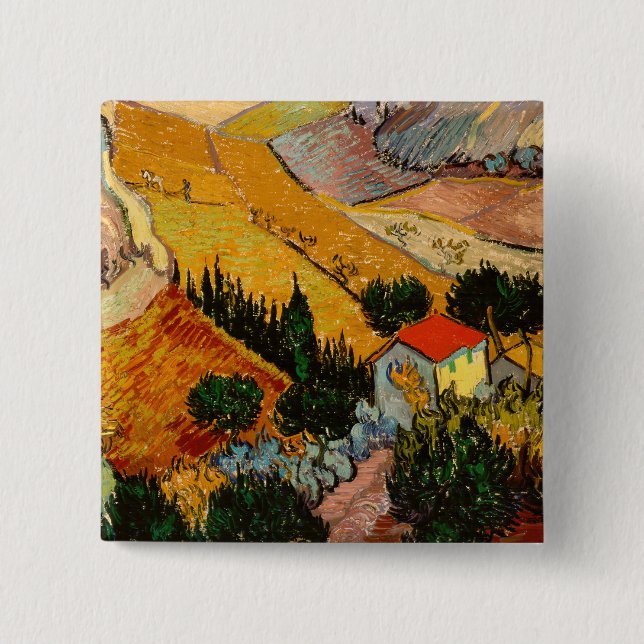 Vincent van Gogh - Landscape, House and Ploughman Button (Front)