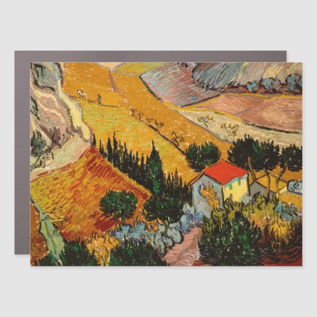 Vincent van Gogh - Landscape, House and Ploughman Car Magnet (Front)
