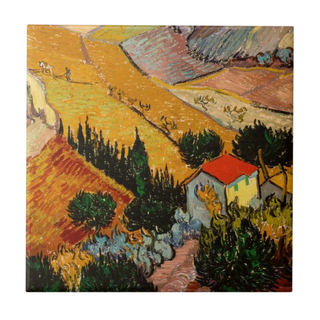 Vincent van Gogh - Landscape, House and Ploughman Ceramic Tile (Front)