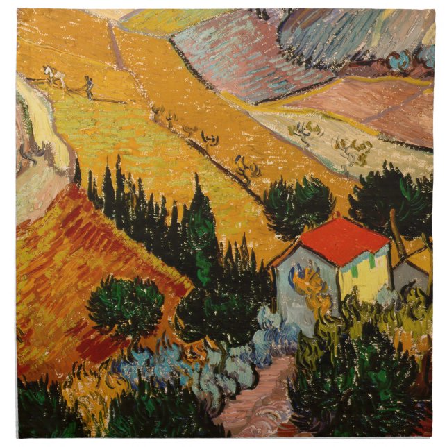 Vincent van Gogh - Landscape, House and Ploughman Cloth Napkin (Front)