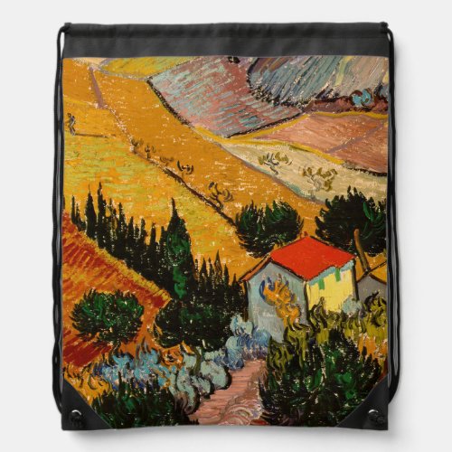 Vincent van Gogh _ Landscape House and Ploughman Drawstring Bag