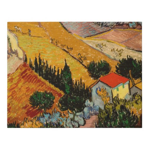 Vincent van Gogh _ Landscape House and Ploughman Faux Canvas Print