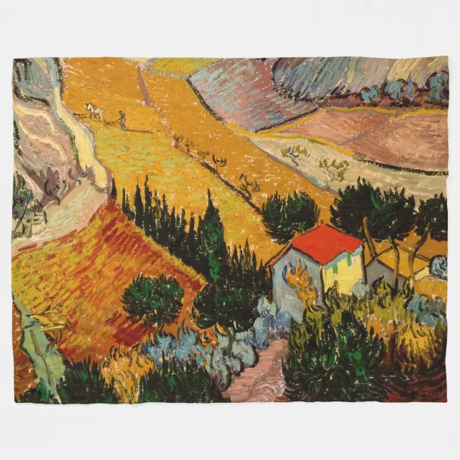 Vincent van Gogh - Landscape, House and Ploughman Fleece Blanket (Front (Horizontal))