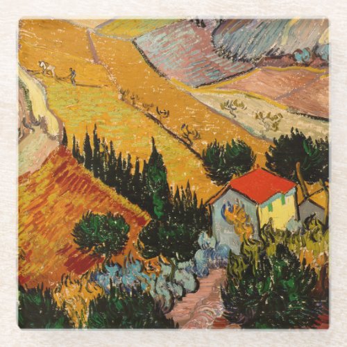 Vincent van Gogh _ Landscape House and Ploughman Glass Coaster