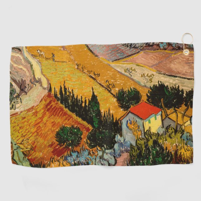 Vincent van Gogh - Landscape, House and Ploughman Golf Towel (Horizontal)