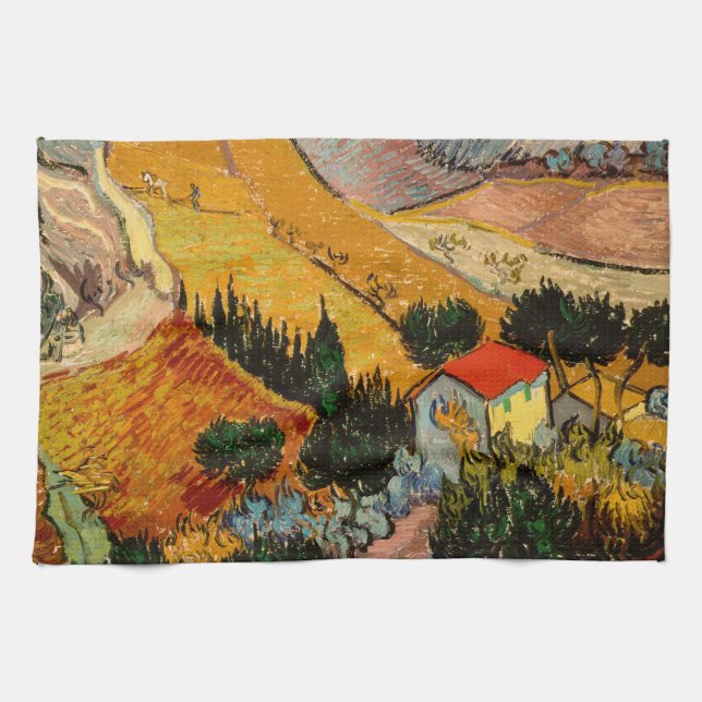 Vincent van Gogh - Landscape, House and Ploughman Kitchen Towel (Horizontal)