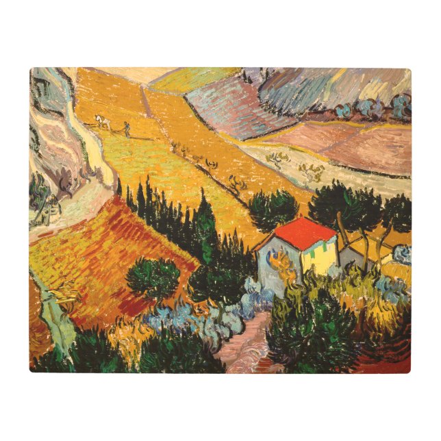 Vincent van Gogh - Landscape, House and Ploughman Metal Print (Front)