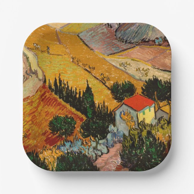 Vincent van Gogh - Landscape, House and Ploughman Paper Plates (Front)