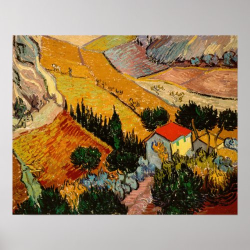 Vincent van Gogh _ Landscape House and Ploughman Poster