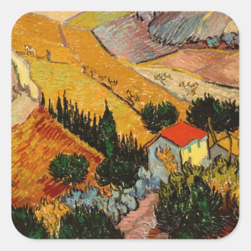 Vincent van Gogh _ Landscape House and Ploughman Square Sticker