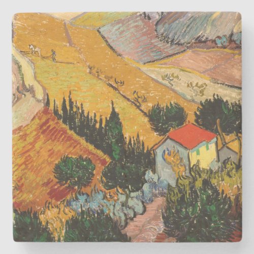 Vincent van Gogh _ Landscape House and Ploughman Stone Coaster