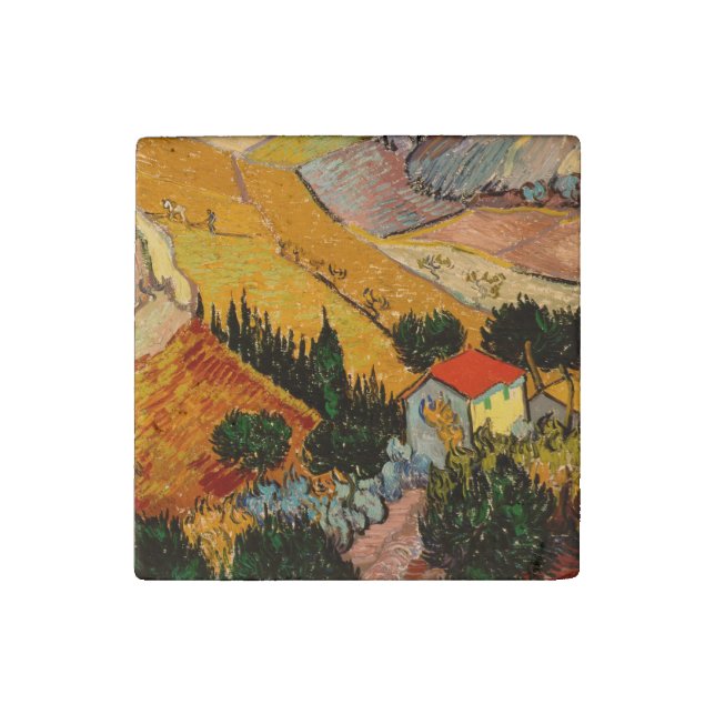 Vincent van Gogh - Landscape, House and Ploughman Stone Magnet (Front)