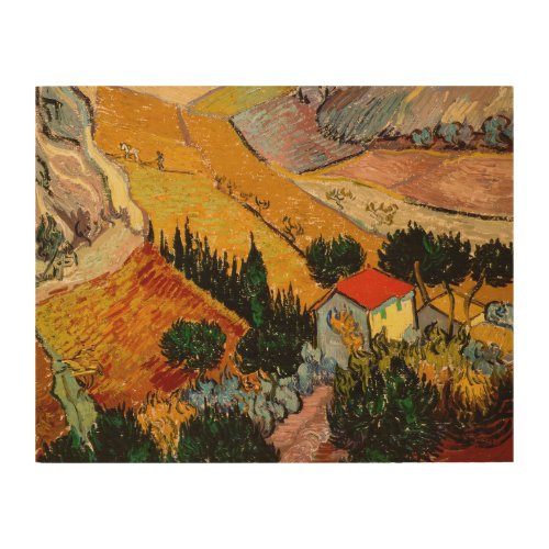 Vincent van Gogh _ Landscape House and Ploughman Wood Wall Art