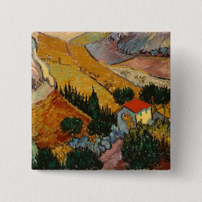 Vincent van Gogh | Landscape w/ House & Ploughman Button (Front)