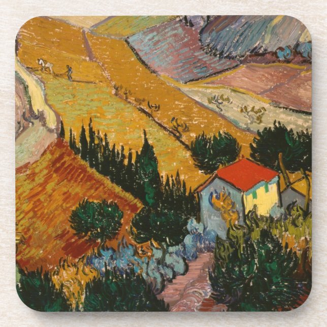 Vincent van Gogh | Landscape w/ House & Ploughman Drink Coaster (Front)