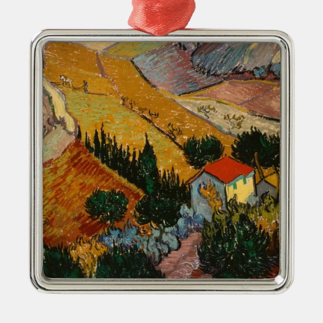 Vincent van Gogh | Landscape w/ House & Ploughman Metal Ornament (Front)
