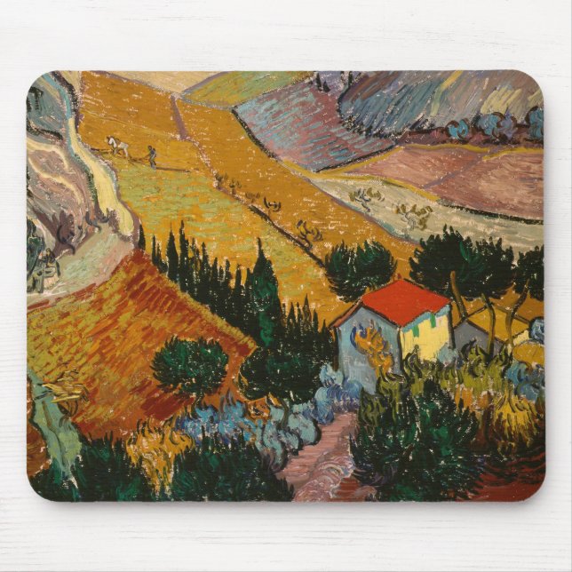 Vincent van Gogh | Landscape w/ House & Ploughman Mouse Pad (Front)