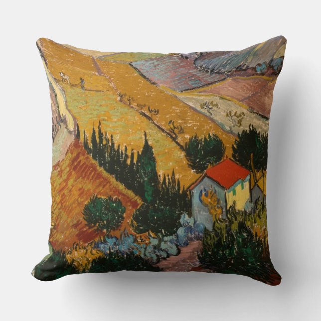 Vincent van Gogh | Landscape w/ House & Ploughman Throw Pillow (Front)