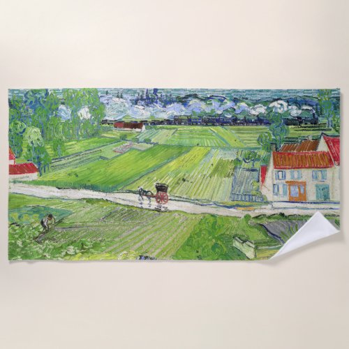 Vincent van Gogh _ Landscape with Carriage  Train Beach Towel