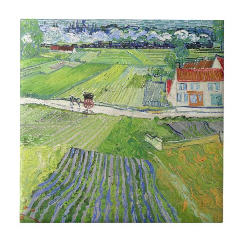 Vincent van Gogh _ Landscape with Carriage  Train Ceramic Tile