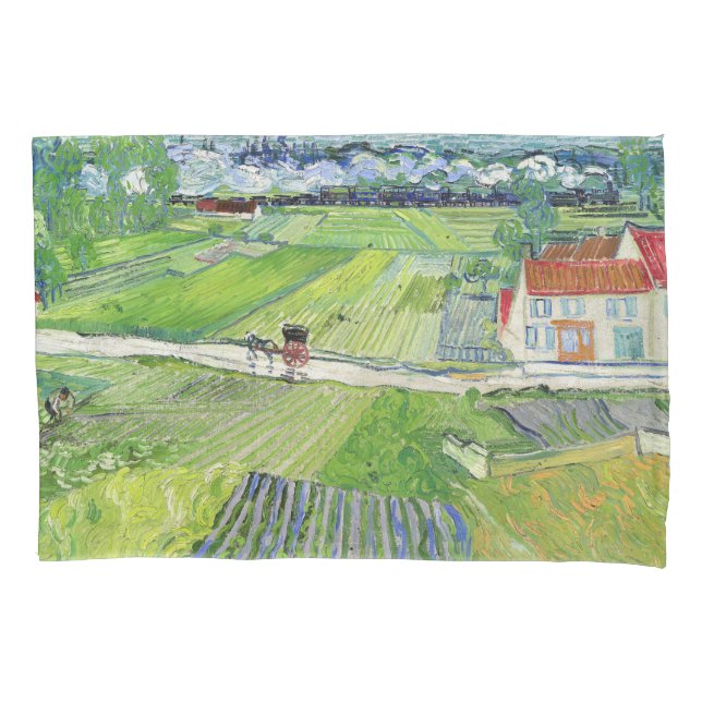 Vincent van Gogh - Landscape with Carriage & Train Pillow Case (Front)