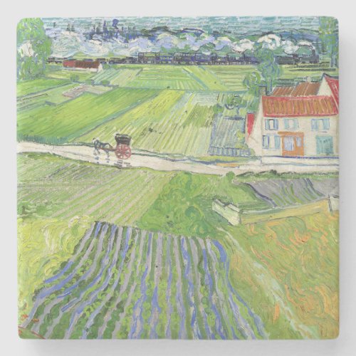 Vincent van Gogh _ Landscape with Carriage  Train Stone Coaster